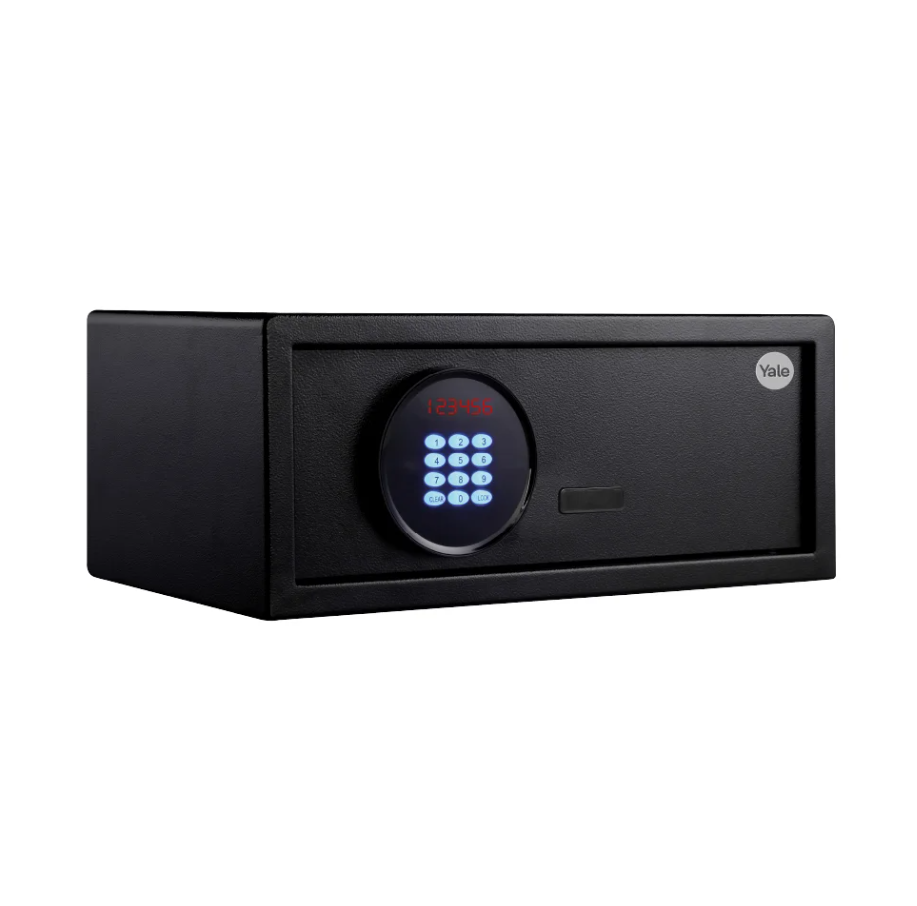 Cofre digital Yale Motion Laptop formato horizontal com abertura motorizada por senha numerica e chave mecanica