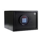 Cofre Digital Motion Home Yale com travas motorizadas em aco macico abertura automatica por senha numerica e chave mecanica iluminacao interna LED