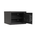 Cofre Digital Essential Home Yale motorizado com abertura por senha numerica e chave mecanica de emergencia, porta de aco 3mm e iluminacao interna LED