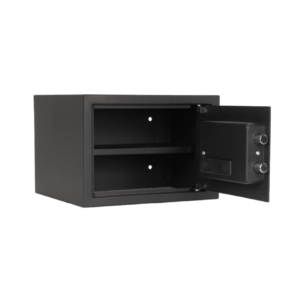 Cofre Digital Essential Home Yale motorizado com abertura por senha numerica e chave mecanica de emergencia, porta de aco 3mm e iluminacao interna LED