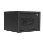 Cofre Digital Essential Home Yale motorizado com abertura por senha numerica e chave mecanica de emergencia, porta de aco 3mm e iluminacao interna LED