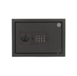 Cofre Digital Essential Home Yale motorizado com abertura por senha numerica e chave mecanica de emergencia, porta de aco 3mm e iluminacao interna LED