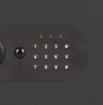 Cofre Digital Essential Home Yale motorizado com abertura por senha numerica e chave mecanica de emergencia, porta de aco 3mm e iluminacao interna LED
