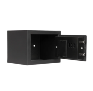 Cofre Digital Yale Essential Mini com abertura motorizada por senha numerica e chave mecanica de emergencia, dimensoes compactas 25x35x30cm
