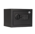 Cofre Digital Yale Essential Mini com abertura motorizada por senha numerica e chave mecanica de emergencia, dimensoes compactas 25x35x30cm