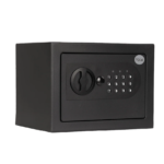 Cofre Digital Yale Essential Mini com abertura motorizada por senha numerica e chave mecanica de emergencia, dimensoes compactas 25x35x30cm