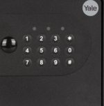 Cofre Digital Yale Essential Mini com abertura motorizada por senha numerica e chave mecanica de emergencia, dimensoes compactas 25x35x30cm