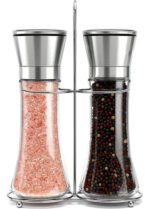 Kit 2 Moedores de Sal Grosso e Pimenta do Reino em Aço Inox Kazalinda com Suporte - Gourmet