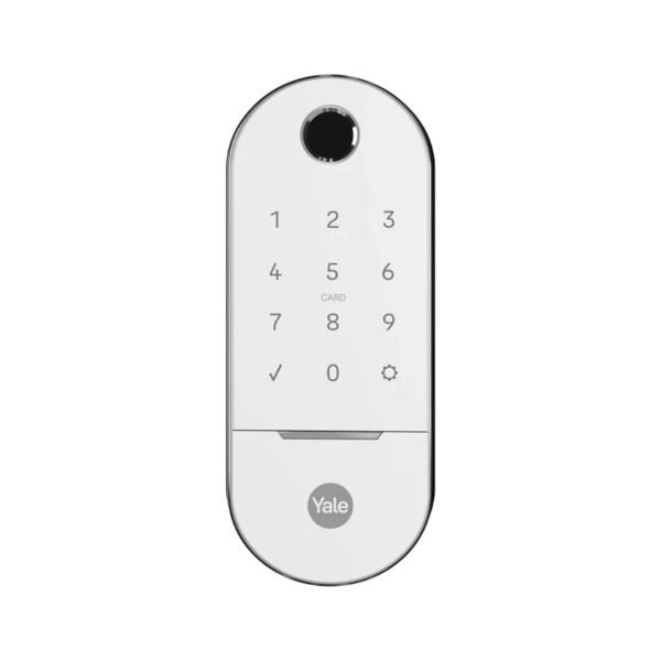 Fechadura digital Yale Lia branca e cromada com biometria e teclado