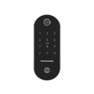 Fechadura digital Yale Lia BP para porta de correr com acabamento preto e cromado