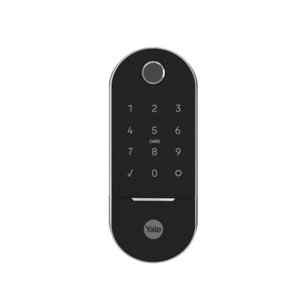 Fechadura digital Yale Lia BP para porta de correr com acabamento preto e cromado